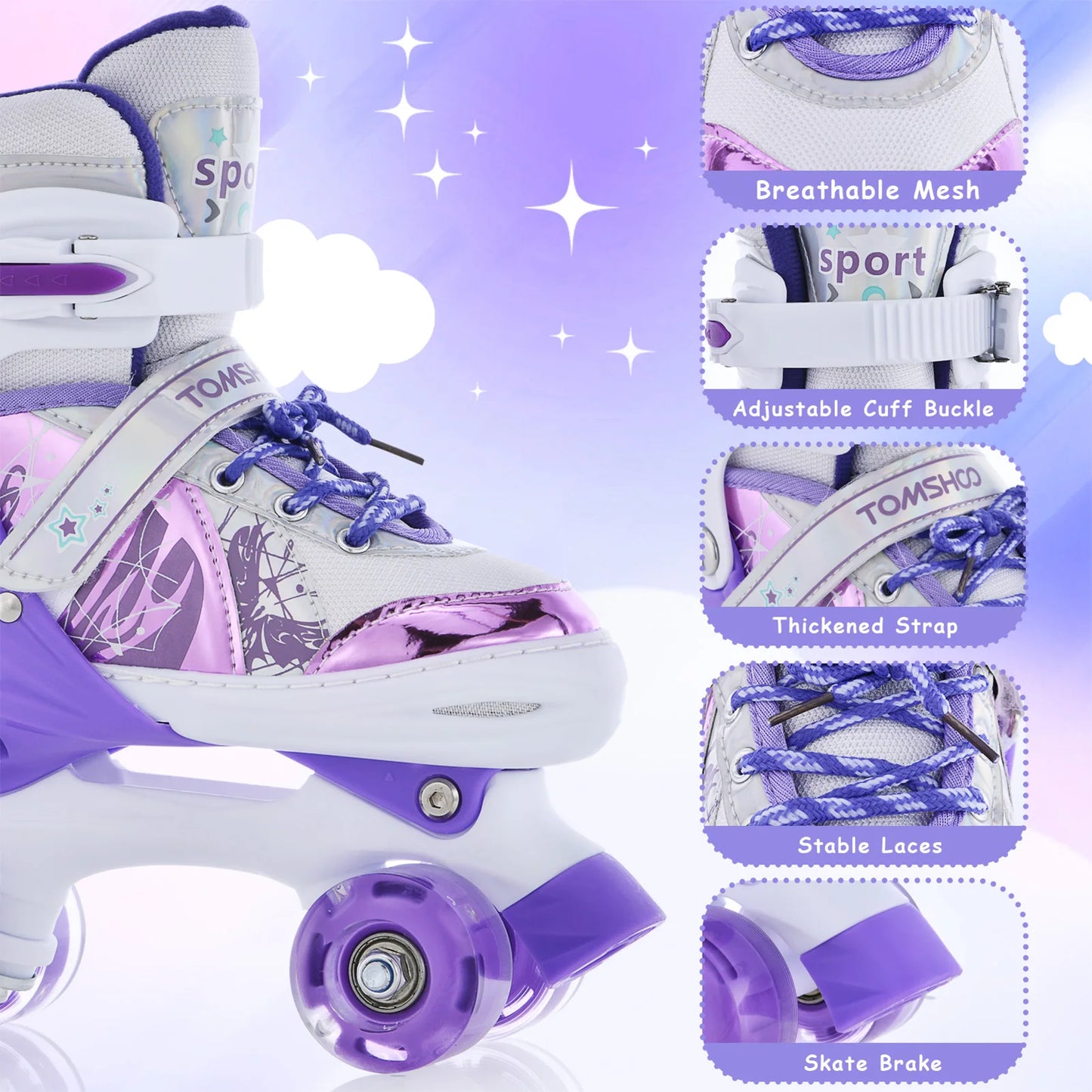 Boys Girls Kids Skates Children Roller Skates Skating Shoes PU Flashing 4 Wheels Roller Skates Sliding Adjustable Quad Sneakers - Shoppiline