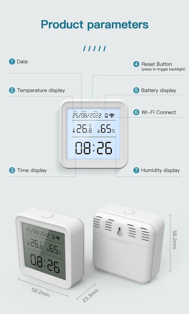 Tuya Temperature and Humidity Sensor WiFi with Backlight Supported Hygrometer Thermometer Work With Yandex Alexa