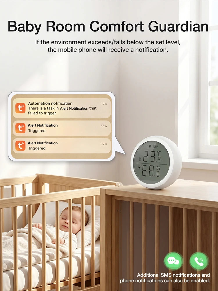 Wireless Temperature Humidity Sensor Indoor Compatible with Tuya Smart Life App ZigBee Alexa/Google Home for Baby Room Cellar