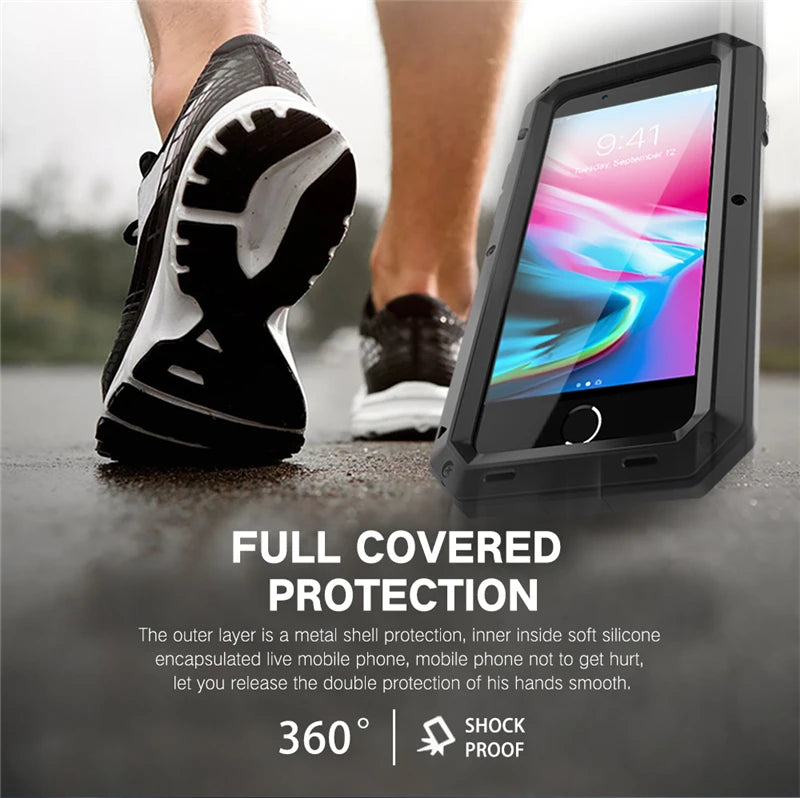 Heavy Duty Protection Armor Metal Aluminum Case for iPhone 16 15 14 13 12 mini 11 Pro 7 8 Plus XS Max XR SE 16e Shockproof Cover - Shoppiline
