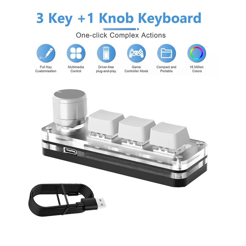 USB Mechanical Keyboard Gamer 3Keys Macro Custom Keyboard RGB Gaming Custom Programming Knob Mini Keyboard Keypads For Photoshop