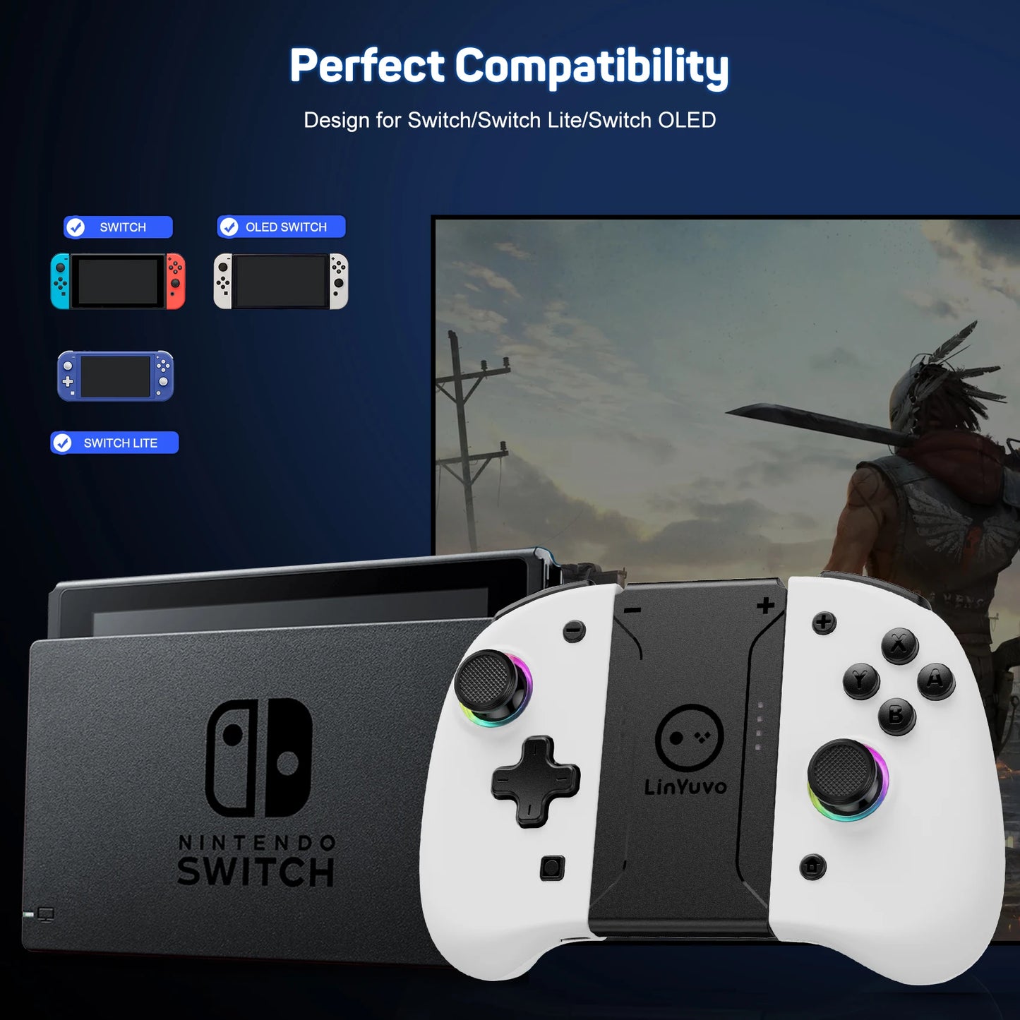 Manette sans fil LinYuvo KS37 Meteor Light pour Switch/Switch OLED, avec fonctions programmables, gyroscope 6 axes, Turbo et vibration