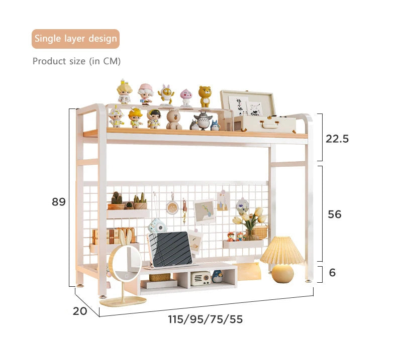 Bookcase Gaming Table Grid Bookshelf Desktop Multi-layer Wrought Iron Shelf Student Computer Desk Table  Wooden Shelves Rack
