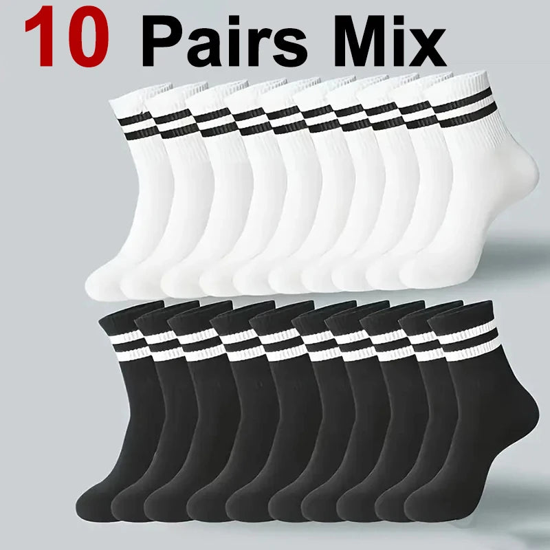 5/10/20 Pairs Neutral Solid Color Round Neck Socks Spring Summer Sweat Absorbing Breathable Comfortable All-season Sports Socks