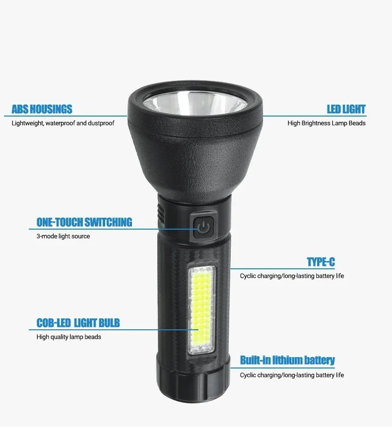 5 LED High Power Led Flashlights Rechargeable Camping Torch 5 Lighting Modes For Outdoor Camping Adventure Lamp with Side Light