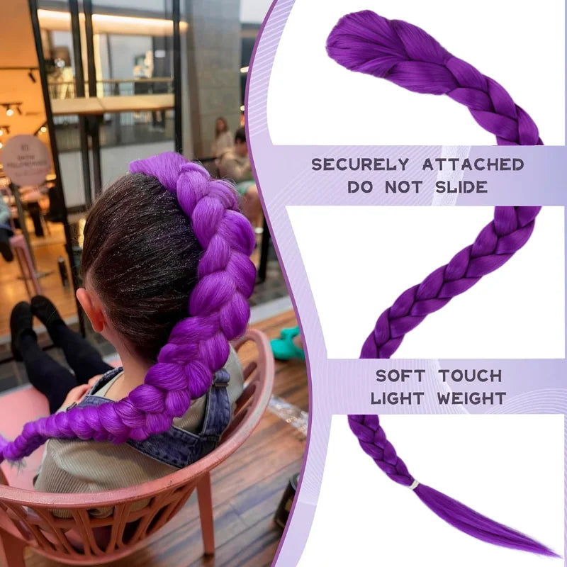 Movie Purple 26inch Heat-resistant Synthetic Wig Braided Hair Accessory Clip On Hairstyle Decoration For Girl Women Cosplay Prop