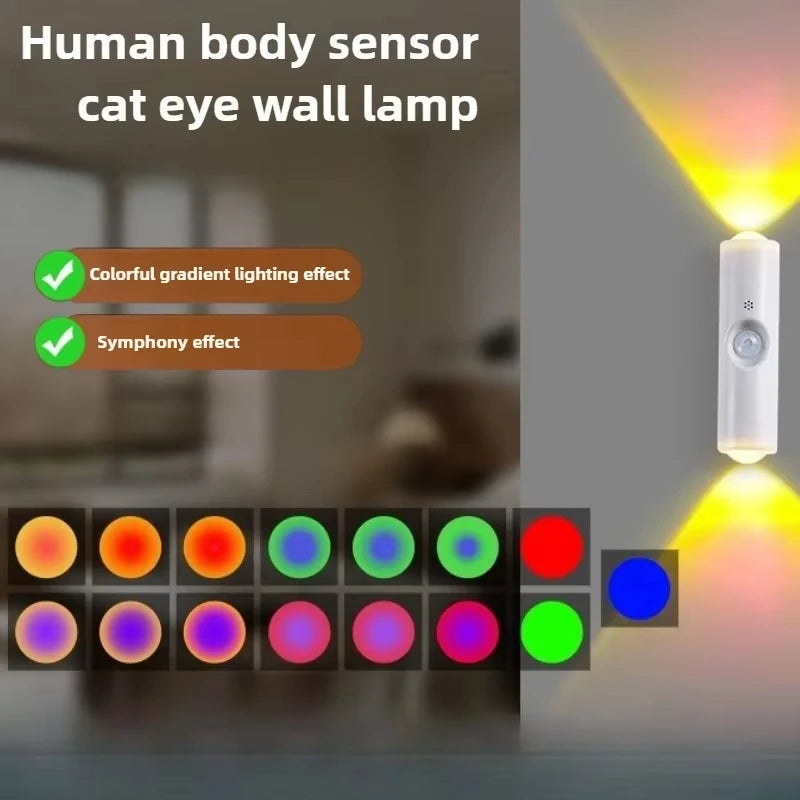 Double-head LED Night Light with Motion Sensor RGB Rechargeable Magnetic Wall Lamp Mood Ambient Light for Cabinet Hallway Stair