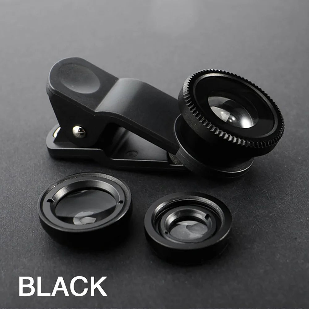 Objectif 3 en 1 Fisheye Grand Angle Zoom 0,67X Macro pour Téléphone Kits d'Objectifs Caméra pour Smartphone Objectif Zoom Fisheye avec Clip Téléphone