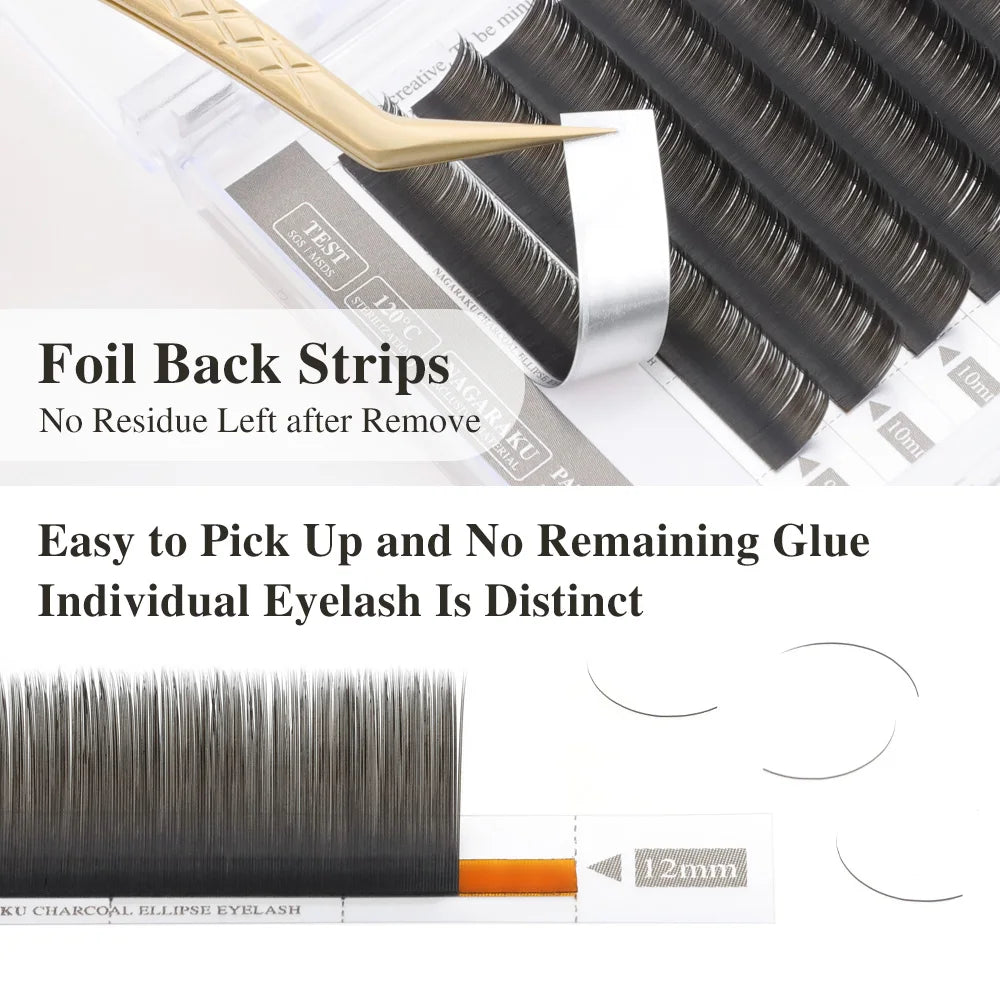NAGARAKU Flat Split Tips Soft Natural Charcoal Ellipse Extension Supplies Brown Black Grey Light Black