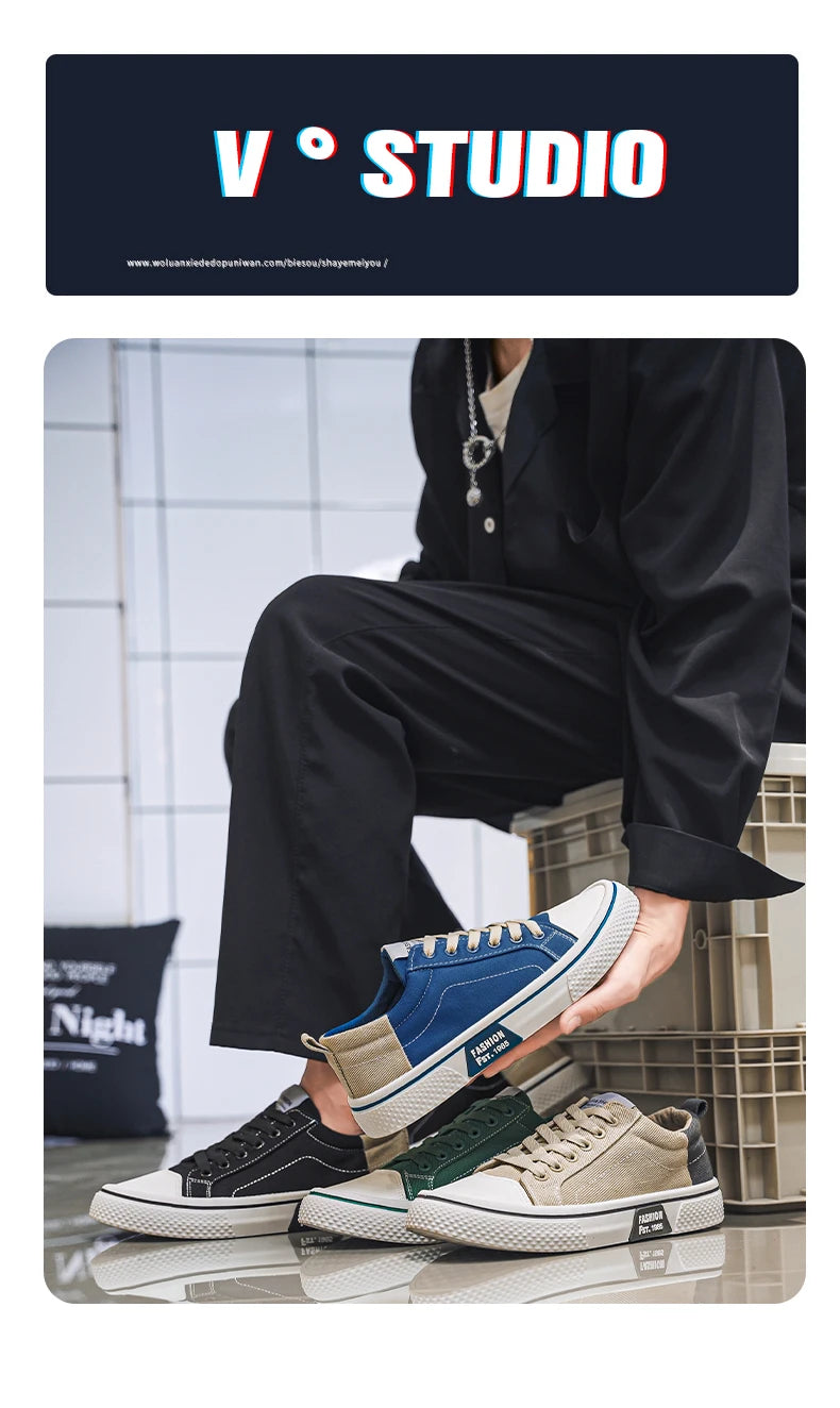 Canvas shoes four seasons men's casual shoes students flat shoes fashion soft-sole outdoor walking shoes youth Joker board shoes