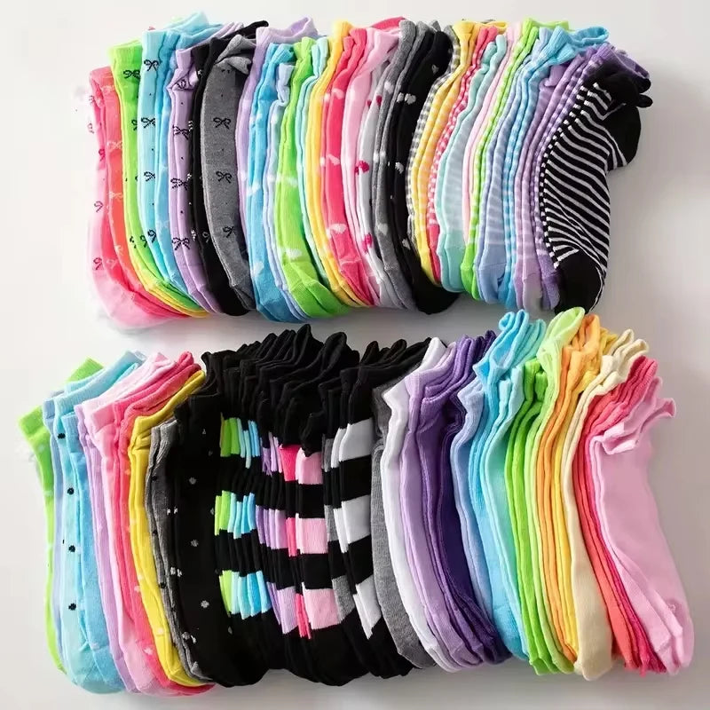 10/20 Pairs Random shipment Heart Print Socks, Valentine's Day Candy Colored Ankle Socks, Women's Stockings & Hosiery