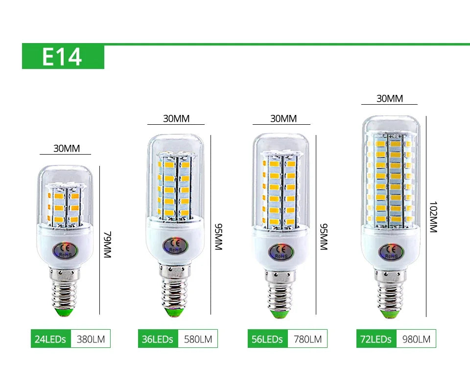 E27 E14 LED Lamp SMD 5730 220V Corn Light Bulb 24 36 56 72 LEDs Energy Saving Lamp Ampoule LED Chandelier Lighting for Home