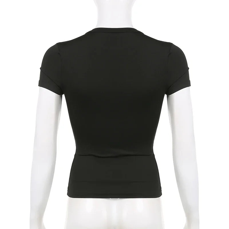 Basic Solid Crop Top Short Sleeve Crewneck Skinny T-shirt Summer Casual Tee for Women Y2K Vintage Top Harajuku Streetwear
