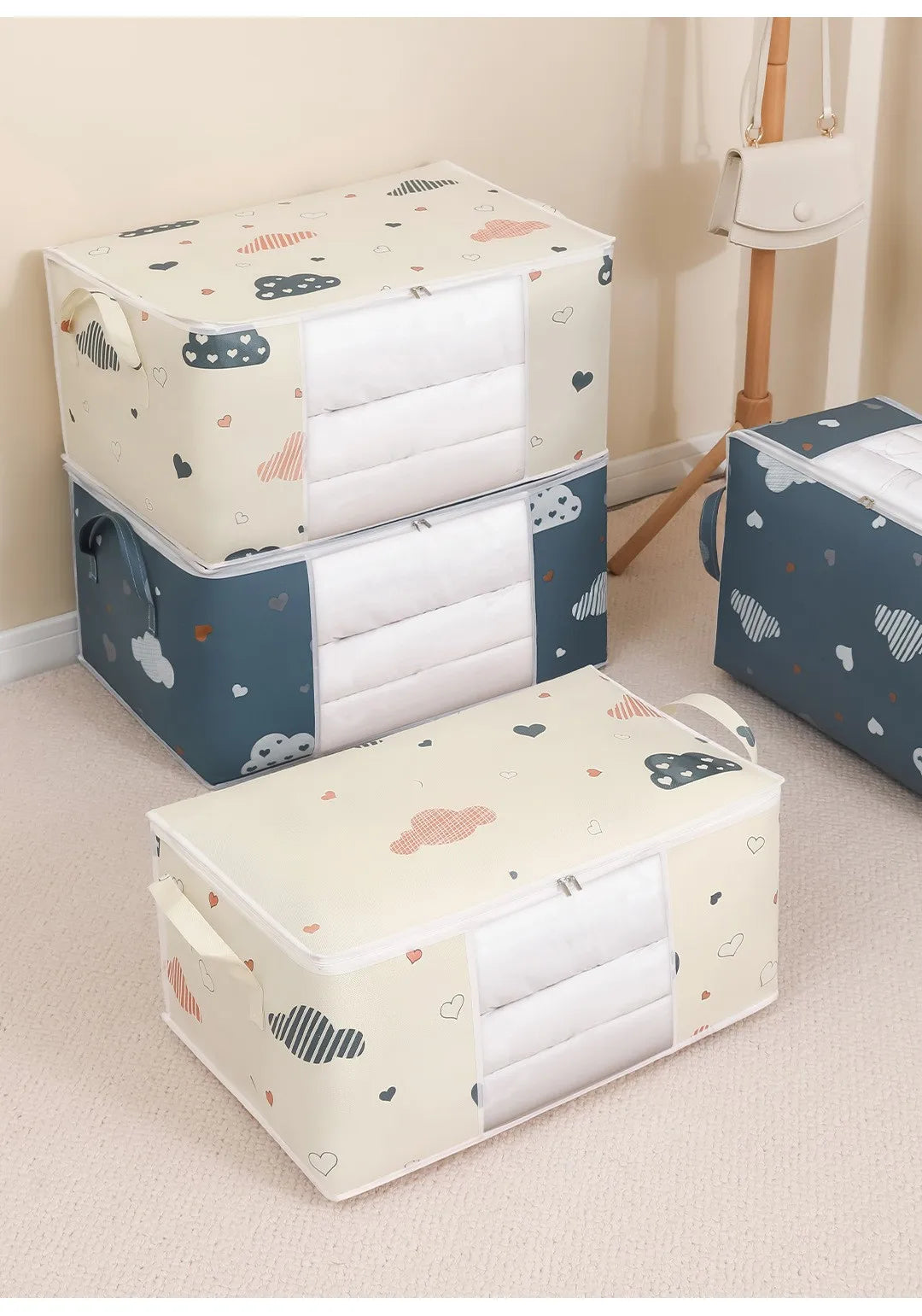 HOMEFISH Large Capacity Foldable Clothes Storage Bag with Reinforced Handle Sturdy Zipper for Blankets Bedding - Organizer Bag