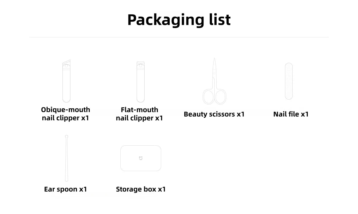 Mijia Nail Clipper Five-Piece Set White High-Quality Stainless Steel Magnetic Absorption Simple Five-Piece Set Portable