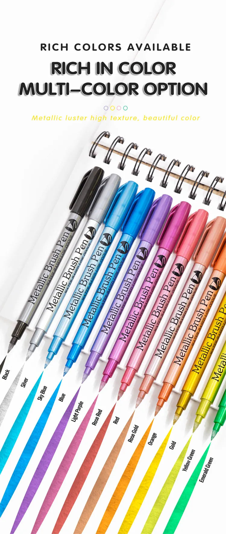 12 Colors Brush Metallic Paint Markers Pens for Rock Painting Stone Ceramic Wood Fabric Pebbles Scrapbook Journals Photo Albums