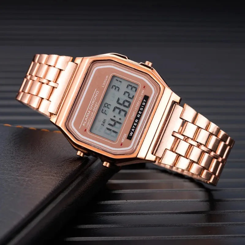 Luxury LED Digital Men's Watch Stainless Steel Electronic Wristwatch Simple Business Gold Silver Reloj Hombre