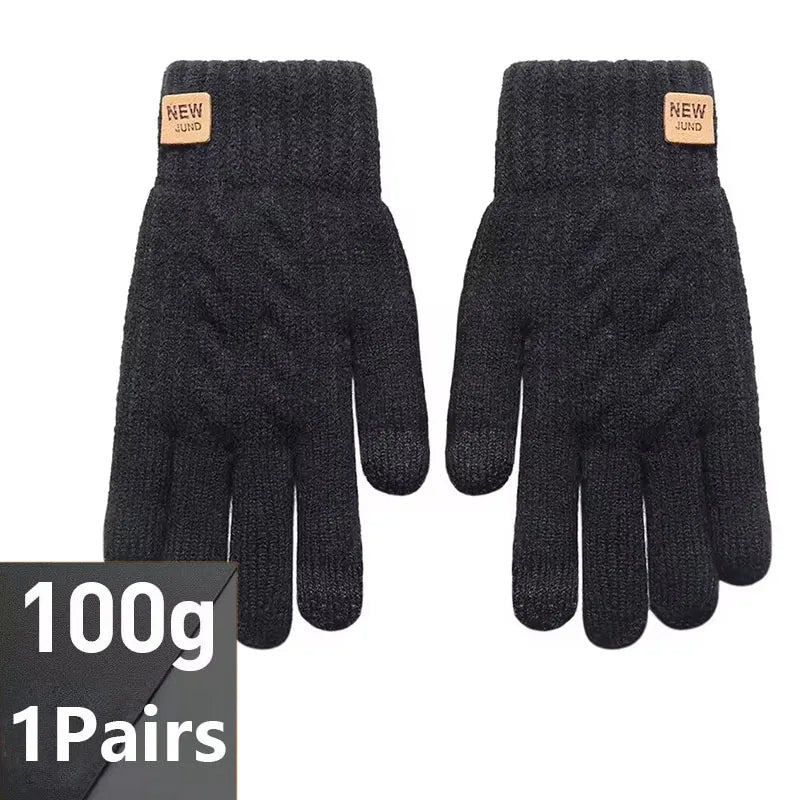 Velvet Touch Screen Gloves Fashionable Black Woven Winter Gloves Men's and Women's Warm and Hot Typing Gloves