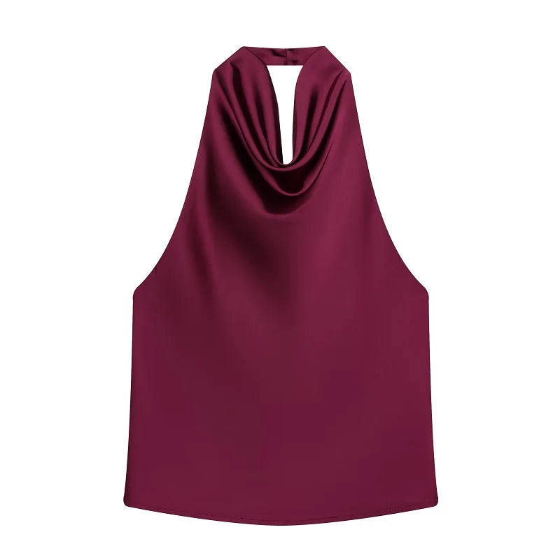 MUJER 2026 Halter Tops for Women Black Satin Backless Top Female Pink Summer Beach Top Woman off Shoulder Camisole Top Women