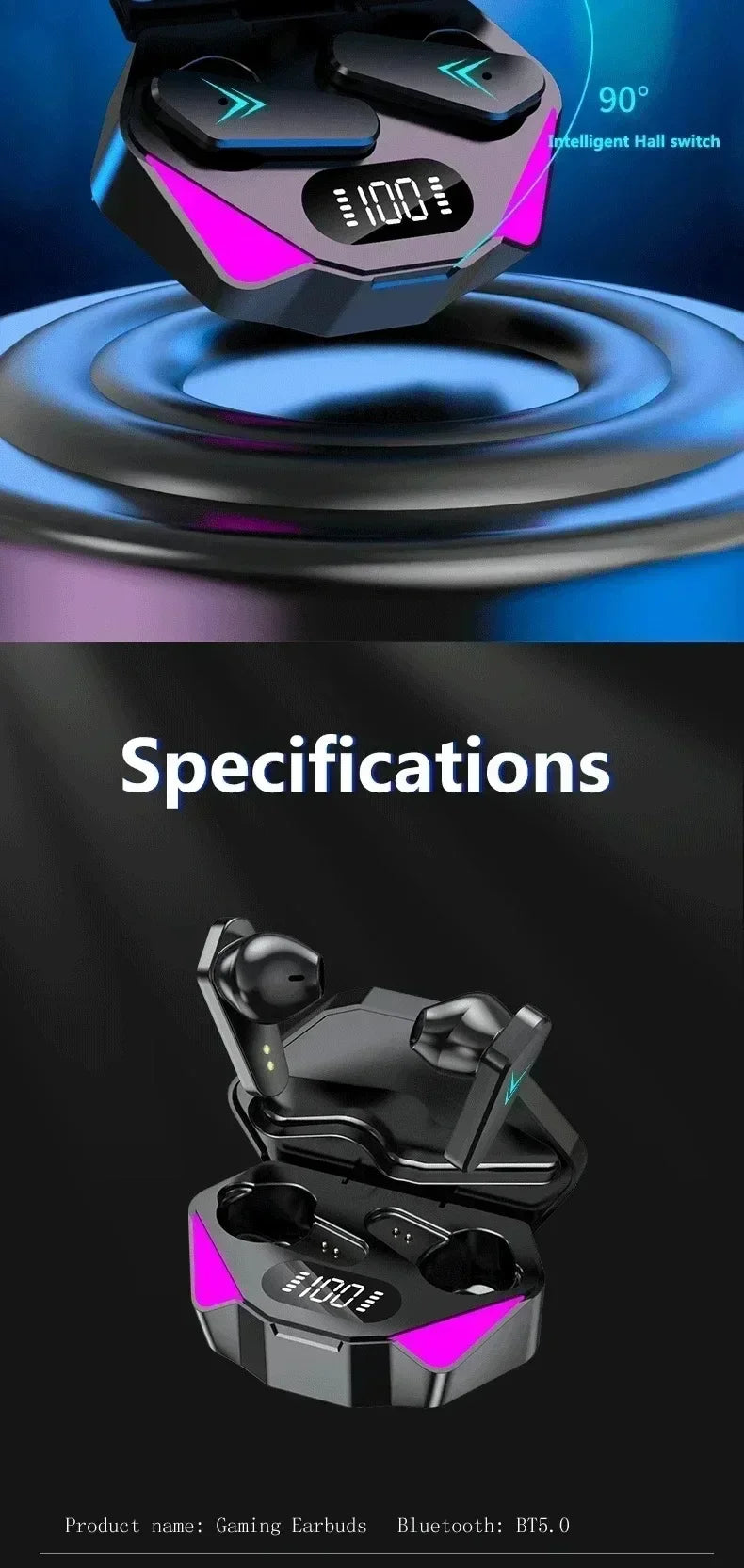 Bluetooth TWS Gaming Earphones Low Latency Wireless In-Ear Headphones With Built-in Mic LED Indicator Lights