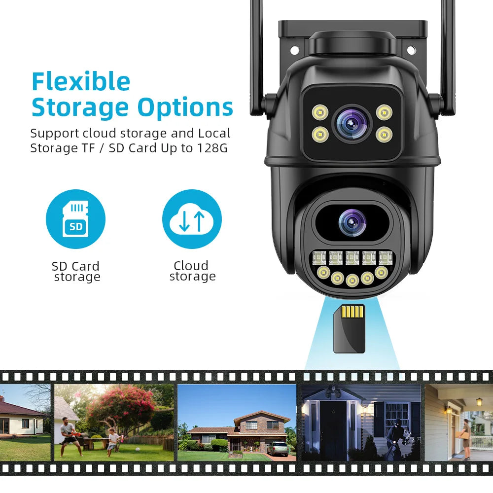 4K 8MP HD Wifi PTZ Camera Outdoor 4MP Dual Lens Dual Screen AI Auto Tracking IP Camera CCTV Audio Video Surveillance P2P iCSee - Shoppiline
