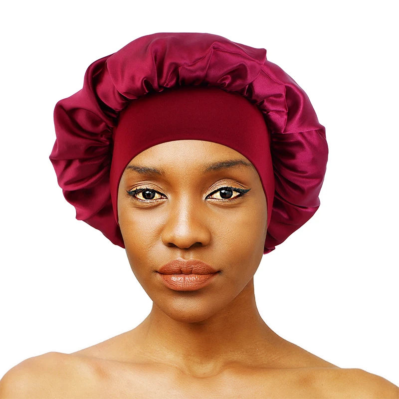 New Women's Satin Solid Wide-brimmed Sleeping Hat Unisex Head Wrap Elastic Band Cap Hair Care Bonnet Night Hat bonnet de nuit
