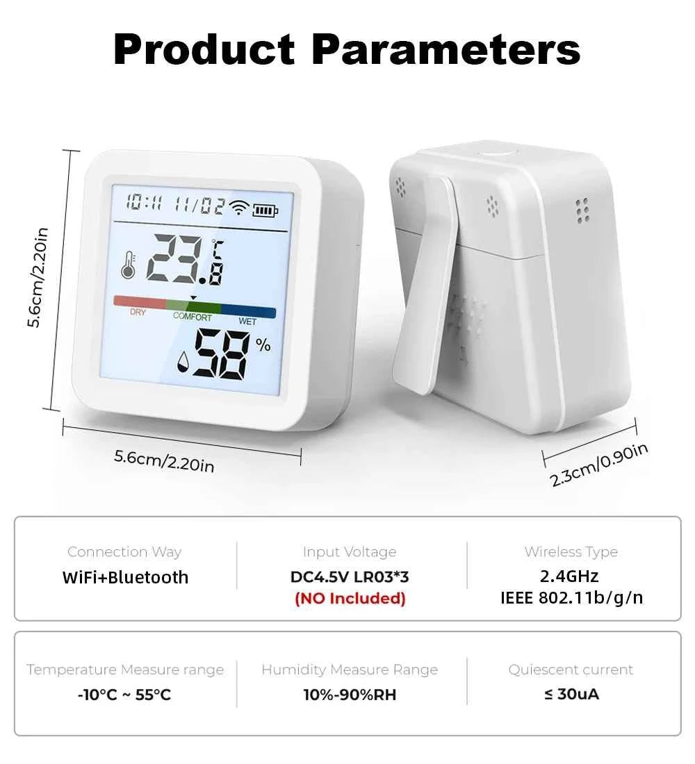 ONENUO Tuya WIFI Temperature Humidity Sensor Hygrometer Thermometer Smart Home APP Remote Moniter Support Alexa Assistant