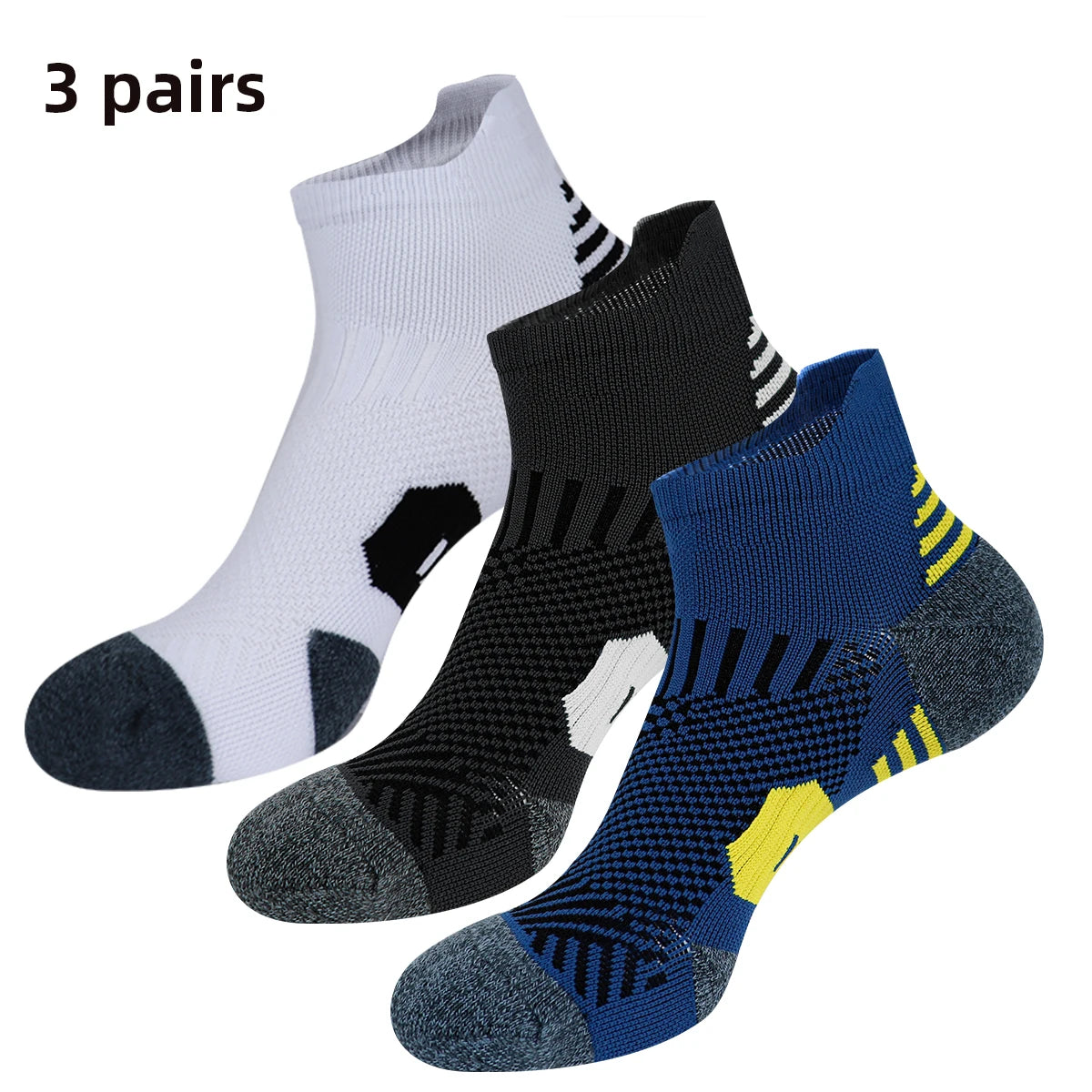 3/9 paires de chaussettes de sport antidérapantes pour hommes et femmes, chaussettes de basketball professionnelles épaissies avec fond en serviette pour la course à pied et l'entraînement de fitness