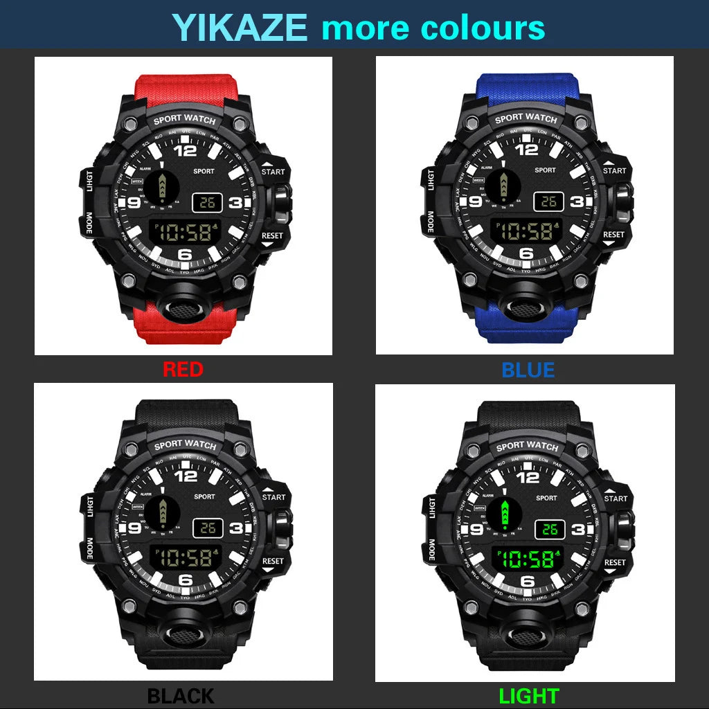 Mode Herrenuhr Sportliche elektronische Armbanduhr Großes Zifferblatt Multifunktional Wasserdicht Leuchtend Alarm Kinder Militäruhr für Herren