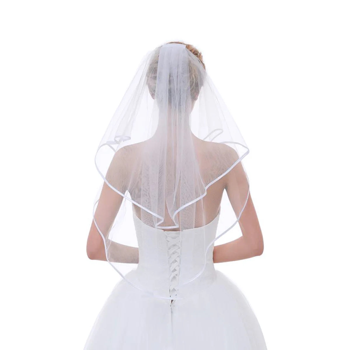 Gothic Ribbon Edge Bridal Veil for Women Accessories 2 Tiers with Comb Wedding Party Short Veil Accessories