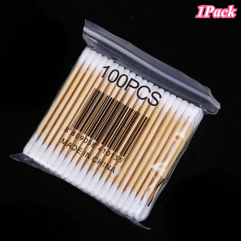 1 à 20 paquets de 100 bâtonnets en bois/paquet Coton-tiges pour bébés Nettoyage des oreilles Tampons Coton-tiges de santé et de beauté Bourgeons de coton de nettoyage