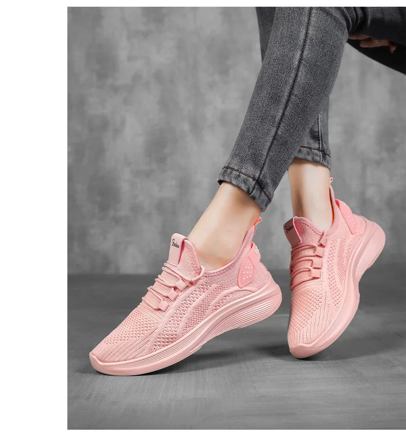 Women Casual Shoes 2025 Hot Sale Breathable Air Mesh Slip-on Female Sock Footwear Outdoor Women Sneakers Thick Bottom Platforms