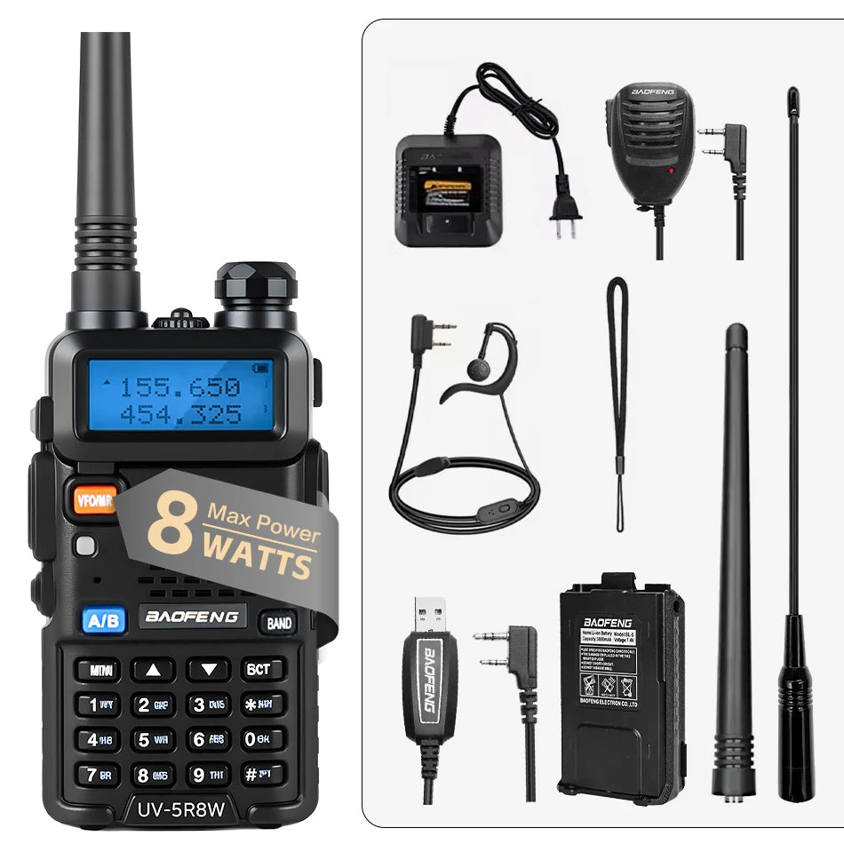 1/2PCS BaoFeng UV-5R 8W Tri-Power Walkie Talkie High Power Dual Band Long Range 128 CH Portable Handheld UV 5R Ham Two Way Radio - Shoppiline