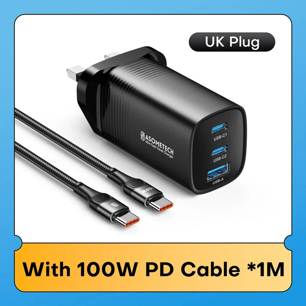 ASOMETECH GaN USB Type C Charger 65W 45W PPS PD QC4.0 Quick Charger For Macbook Laptop IPAD Tablet iPhone 14 Samsung S23 Ultra - Shoppiline