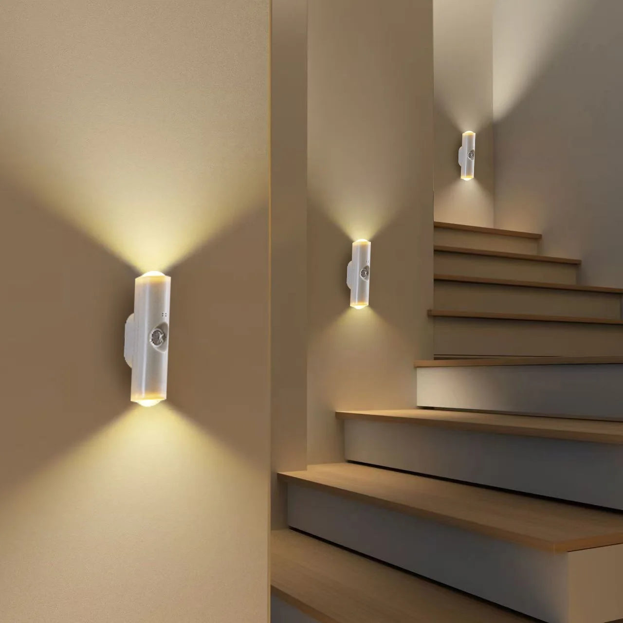Double-head LED Night Light with Motion Sensor RGB Rechargeable Magnetic Wall Lamp Mood Ambient Light for Cabinet Hallway Stair