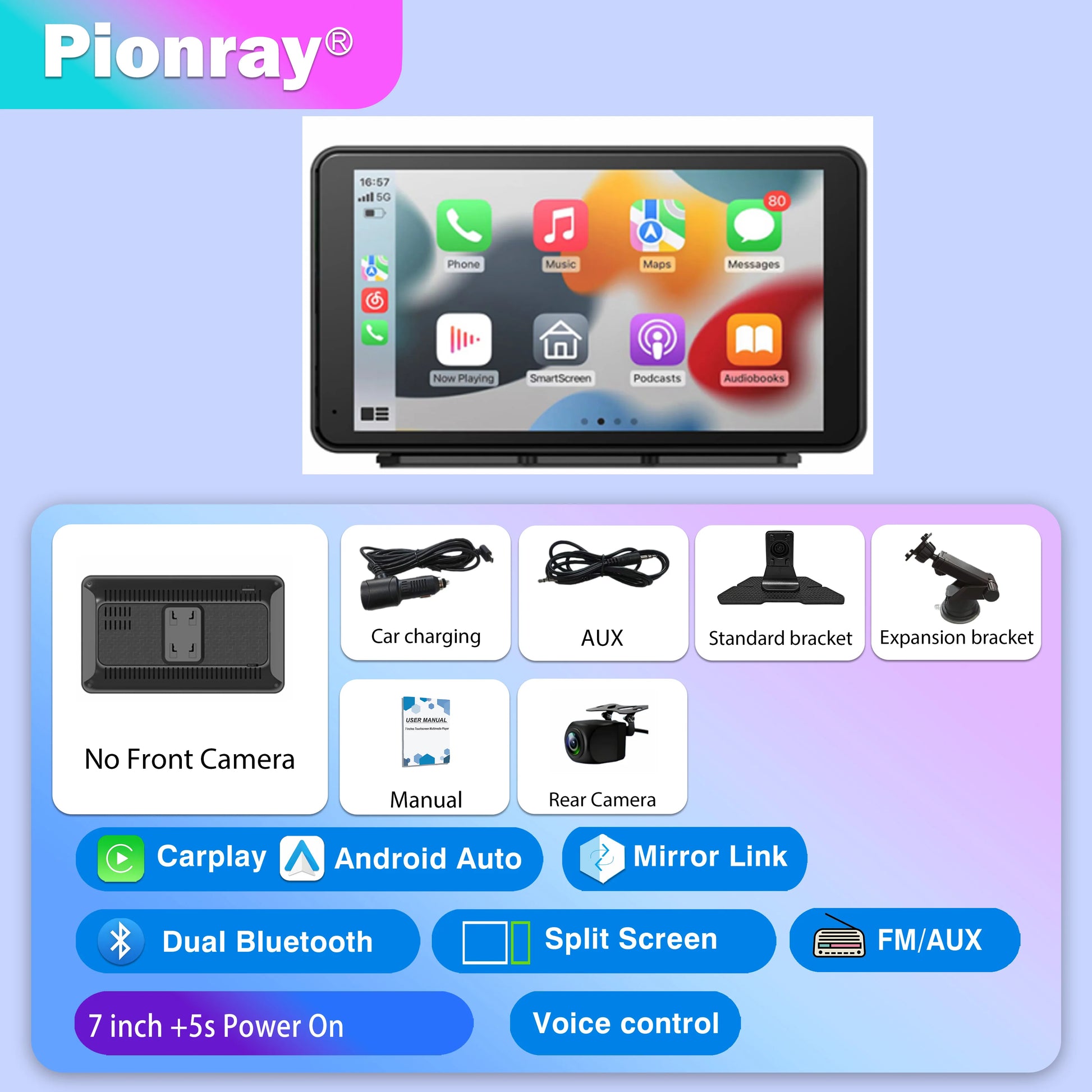 Pionray 7/10 inches android auto Universal Portable CarPlay for Car Screen Car Radio Video Wireless Carplay Screen for Apple - Shoppiline