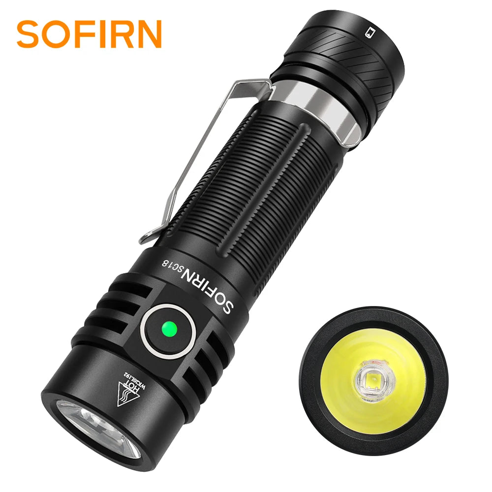 Sofirn SC18 1800lm EDC Flashlight USB C Rechargeable SST40 LED 18650 Torch TIR Optics Lens Lantern with Power Indicator - Shoppiline
