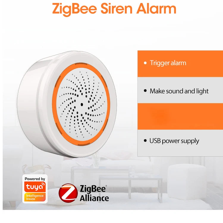 ONENUO Tuya Zigbee Smart Siren Alarm For Home Security with Strobe Alerts Support USB Cable Power and Built-in Battery - Shoppiline