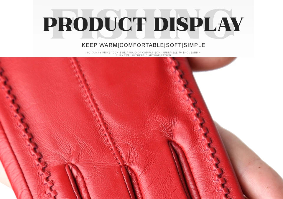 Women's sheepskin gloves winter warm plus velvet short thin touch screen driving color women's leather gloves good quality -2226