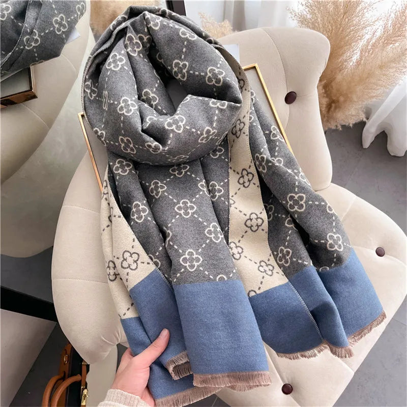 2023 Brand Warm Cashmere Poncho Shawl Scarf Luxury Print Thick Pashmina Winter Blanket Wraps Bufanda Casual Hijab Stoles Echarpe