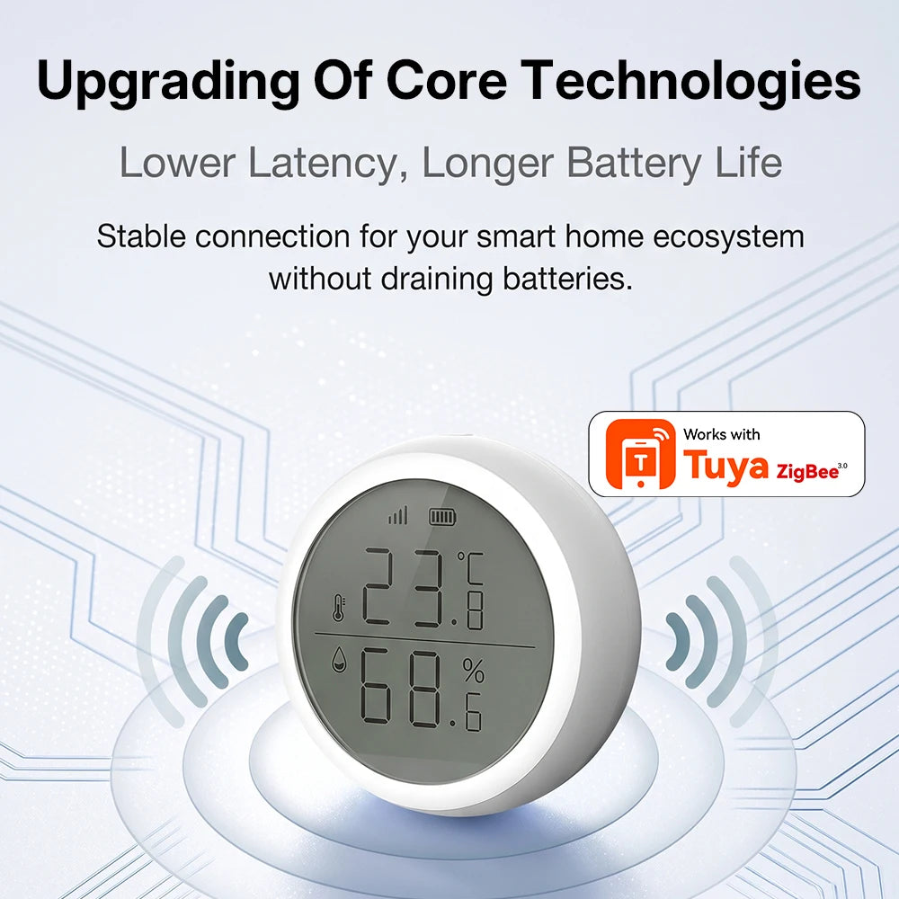 Wireless Temperature Humidity Sensor Indoor Compatible with Tuya Smart Life App ZigBee Alexa/Google Home for Baby Room Cellar
