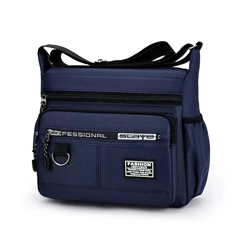Men's cross-body bag with multi-layered pockets, adjustable shoulder strap, business single-shoulder bag
