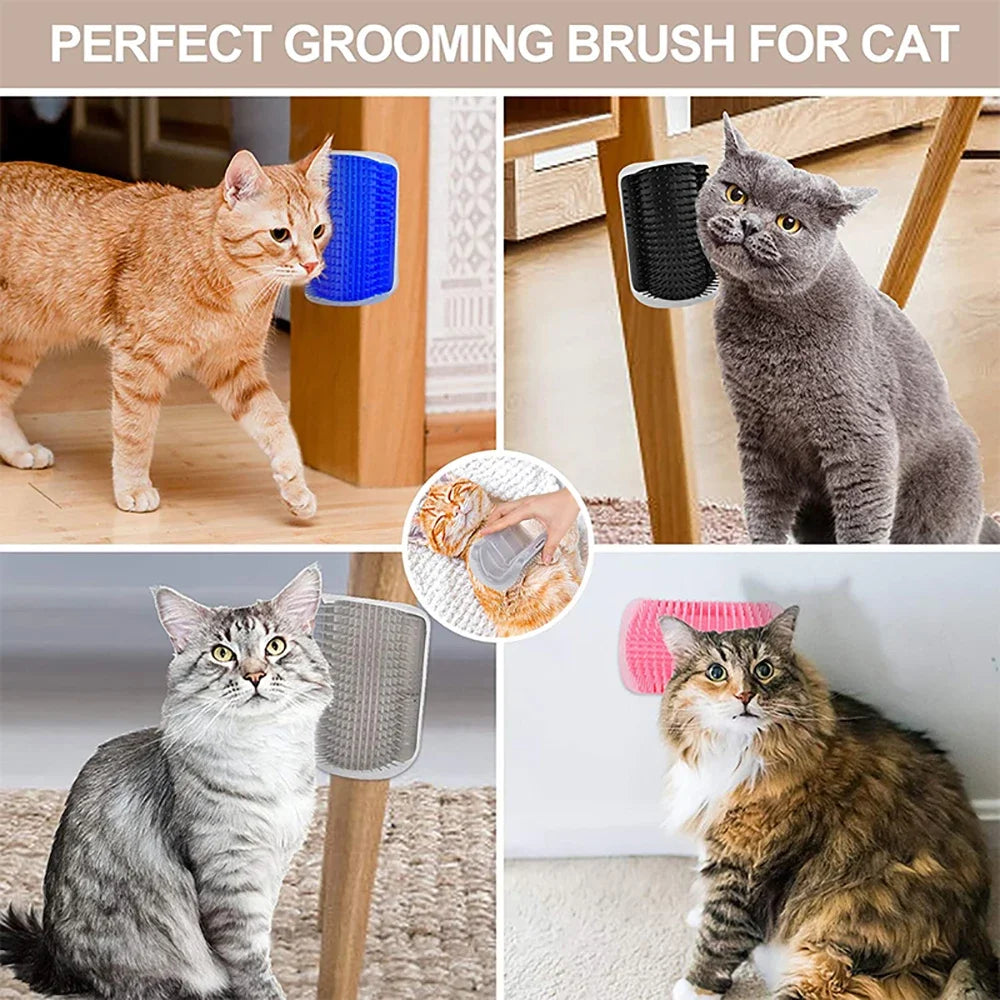 Wall Mount Corner Cat Self Groomer Comb Ergonomic Pet Massage Hair Remover Brush Space Saving Indoor Kitten Scratching Toy Easy