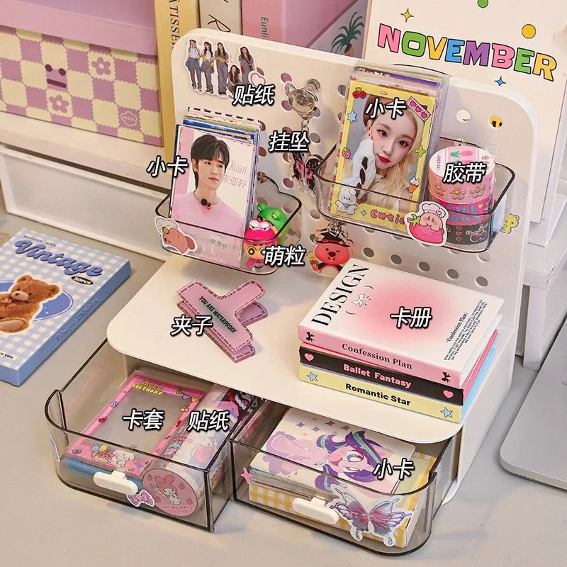 1 Pcs Desktop Perforated Board Storage Box Stationery Sorting Rack Desk Office Cosmetics Storage Rack Pen Holder - Shoppiline