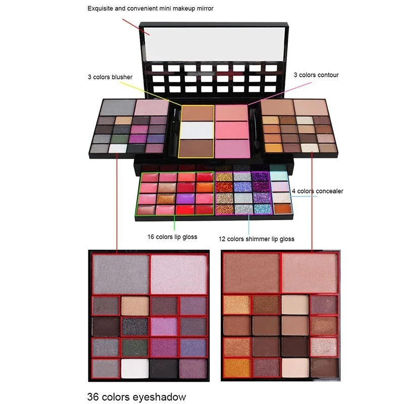 Palette de fards à paupières pailletés 40/74/78 couleurs Mat Imperméable Longue Tenue Poudre Compacte Trousse de Maquillage Outils de Maquillage pour Femmes