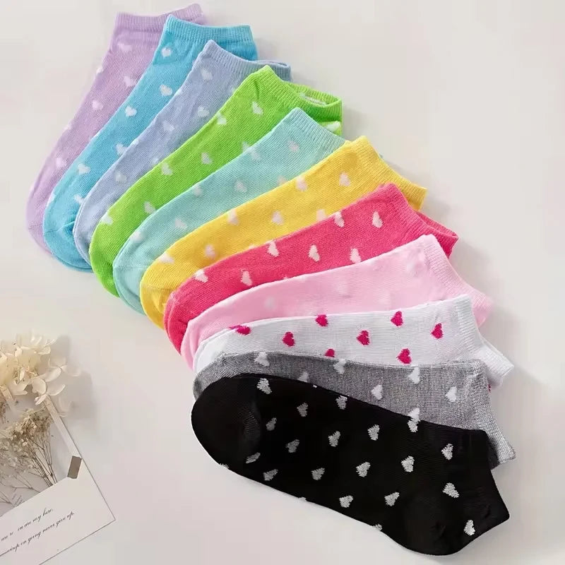 10/20 Pairs Random shipment Heart Print Socks, Valentine's Day Candy Colored Ankle Socks, Women's Stockings & Hosiery