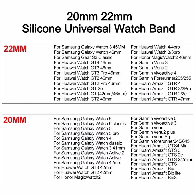 Hot Sell 20MM 22MM Silikon Uhrenarmband 20/22mm Universal Armbanduhrband für P22 Smartwatch & Andere Uhren Armband