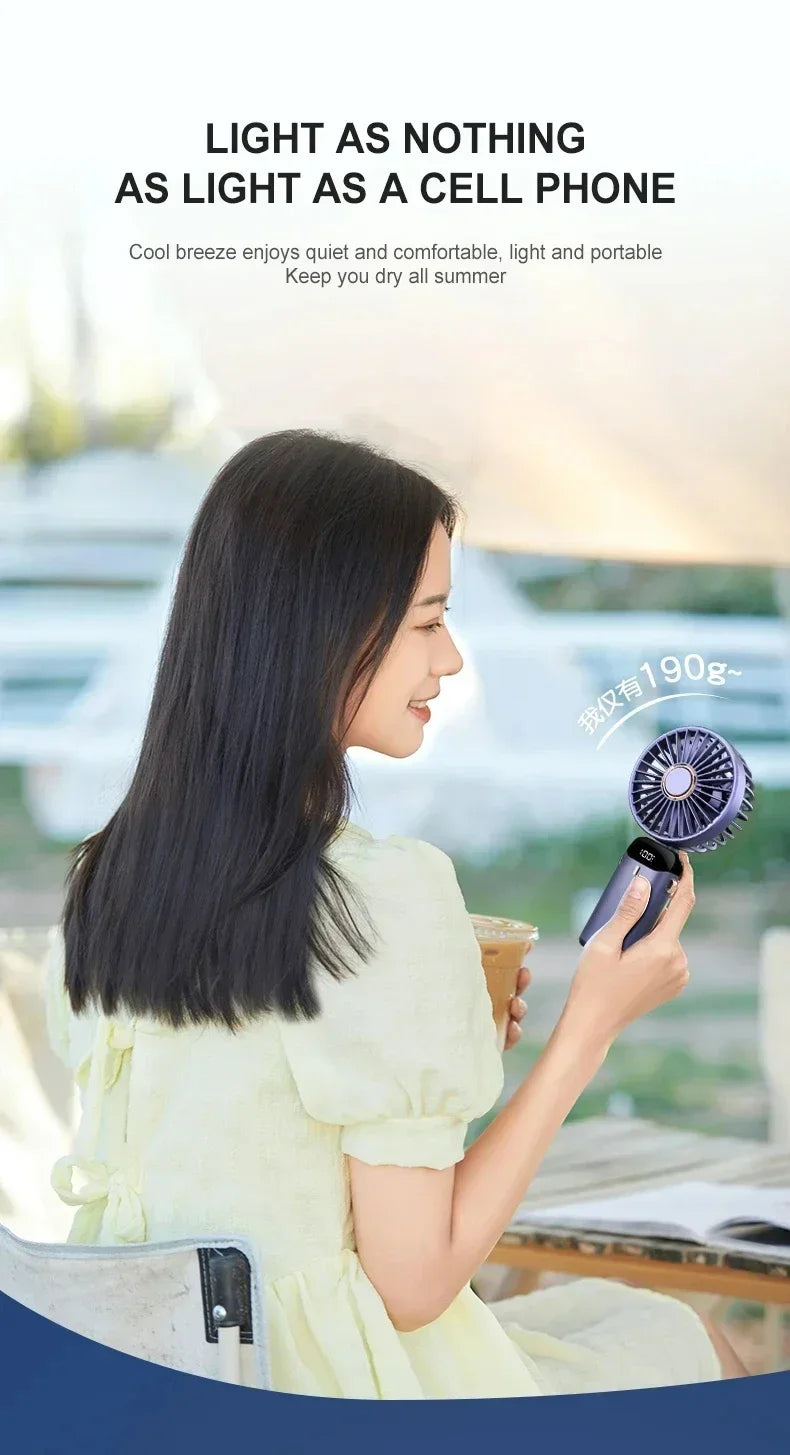 Portable Handheld Personal Rechargeable Fan LED Digital Display 90°Adjustable  Rechargeable Fan , 5 Speed Wind Mini Aromatherapy