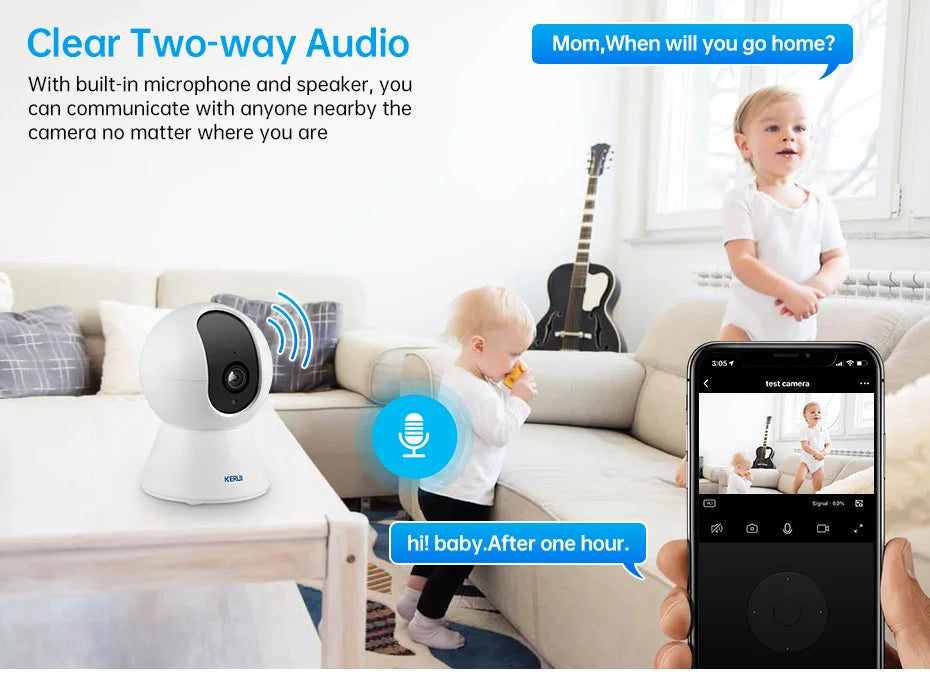 KERUI 5MP 4K WiFi IP Camera Works With Tuya Indoor Wireless Smart Home Security Human Detect Surveillance Camera Auto Tracking - Shoppiline