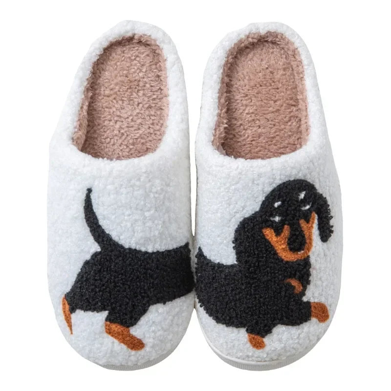 2024 Hot Style European and American Cotton Slippers for Men and Women At Home Winter Dachshund Embroidered Warm Indoor